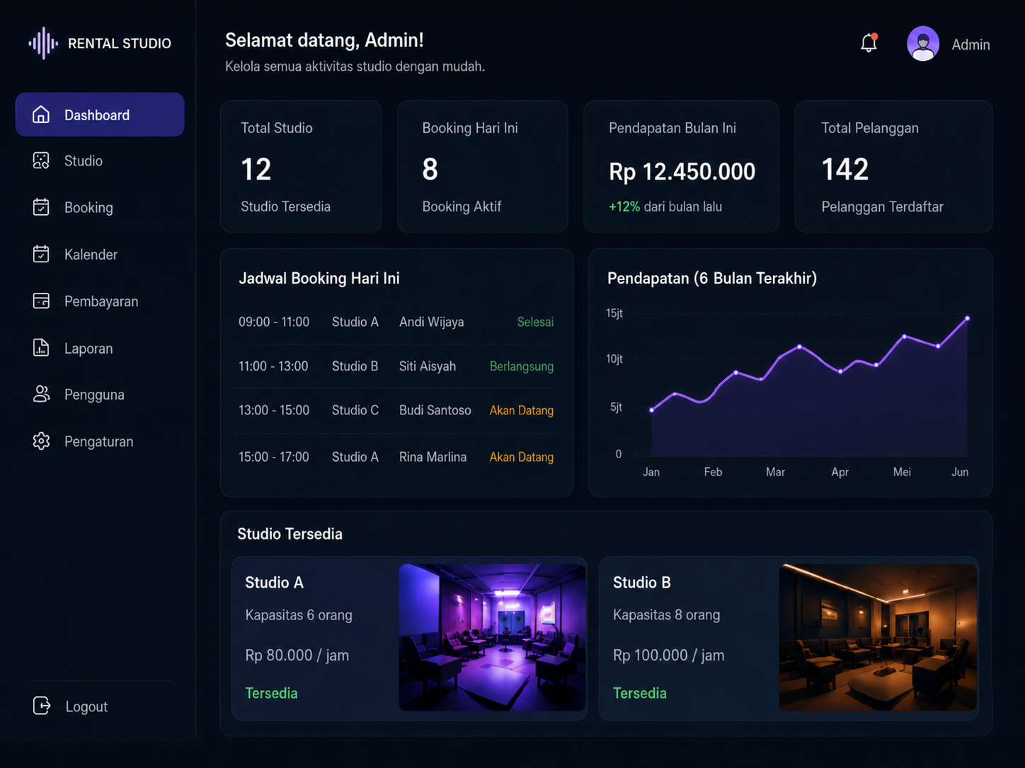 UI UX Rental Studio Musik